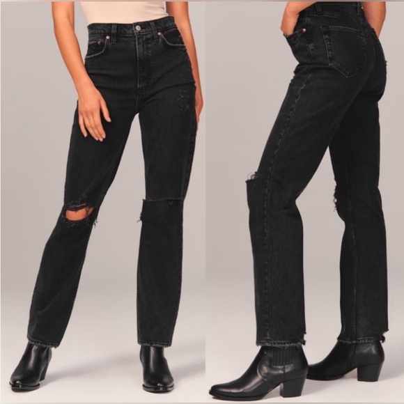 Abercrombie Black 90’s Straight Ultra High Rise. Extra short. Size 29. - Picture 1 of 5